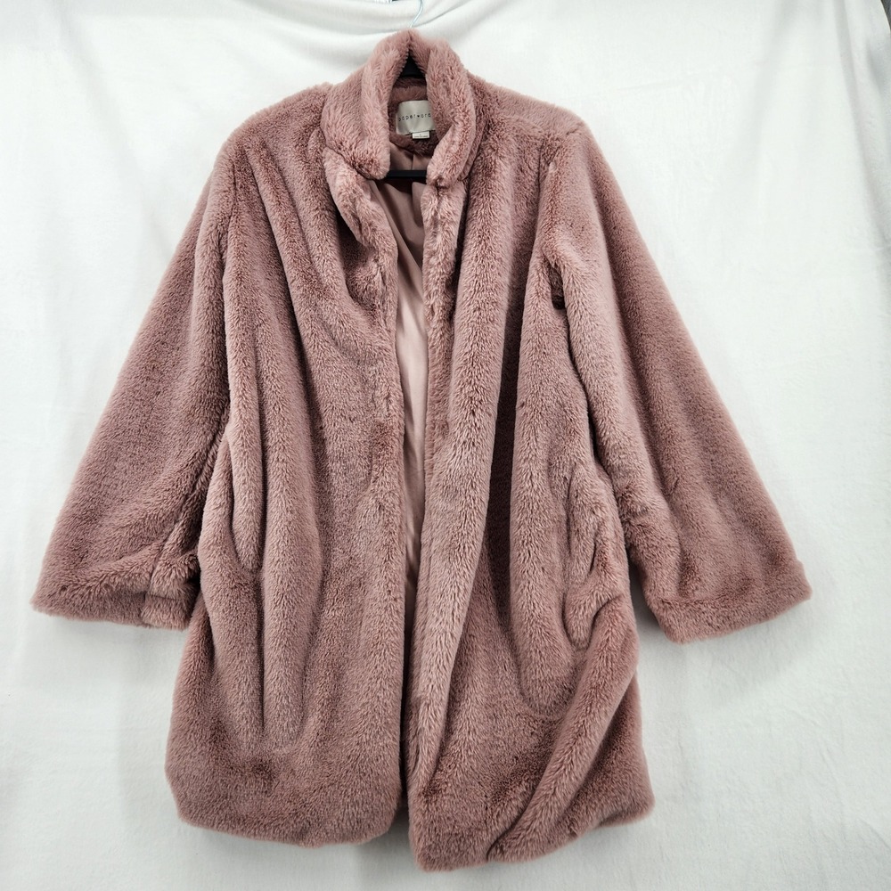 Paper Crane Faux Fur Coat Dusty Rose Pink Open Front Jacket B90352A Womens Large